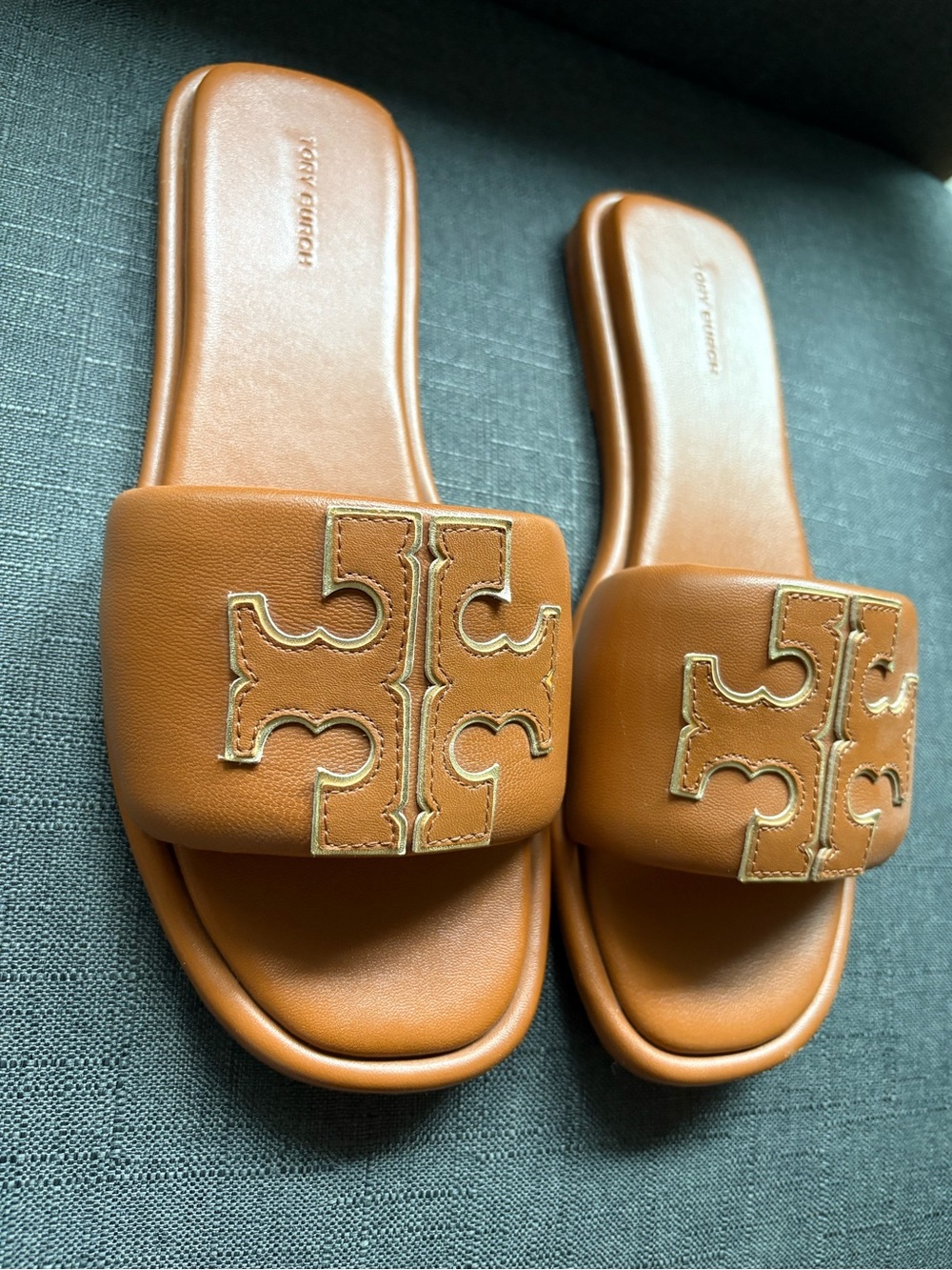 Tory Burch Double-T Sport Leather Slide Sandals - Picture 1 of 4